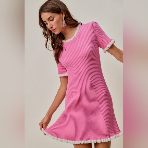 Contrast Ruffled Sweater Knit Mini Dress - Picture 3 of 7